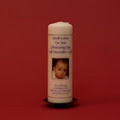 Christening and Unity Wedding Candles with personalised printing and photograph logo